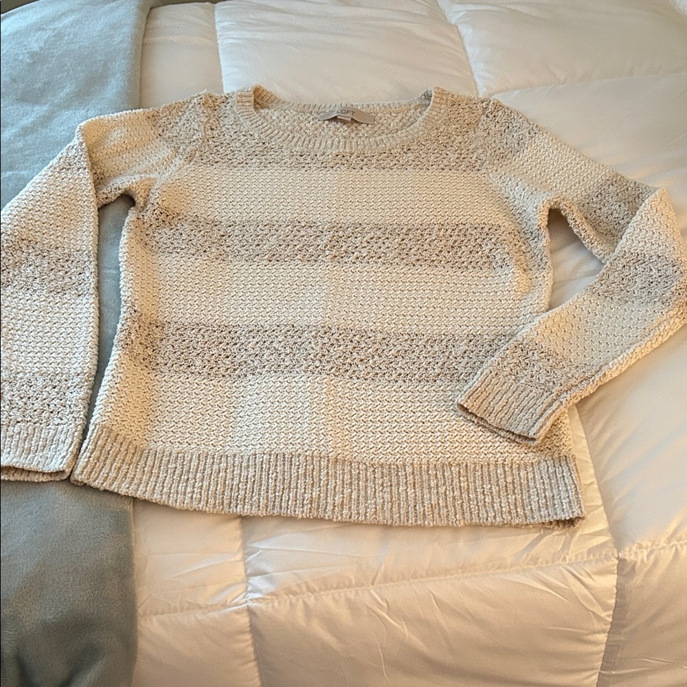 LOFT Cream Textured Crewneck Sweater